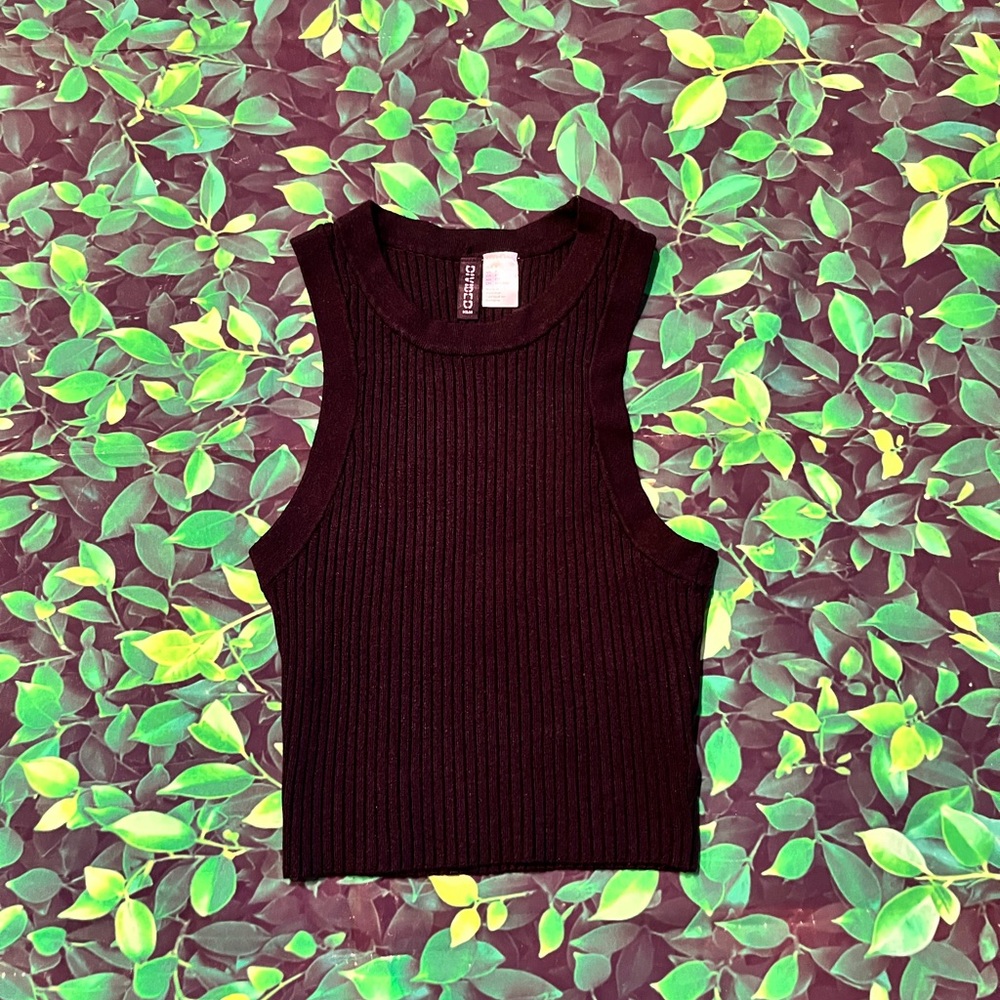 Small Black H&M Ribbed Cropped Tank Top